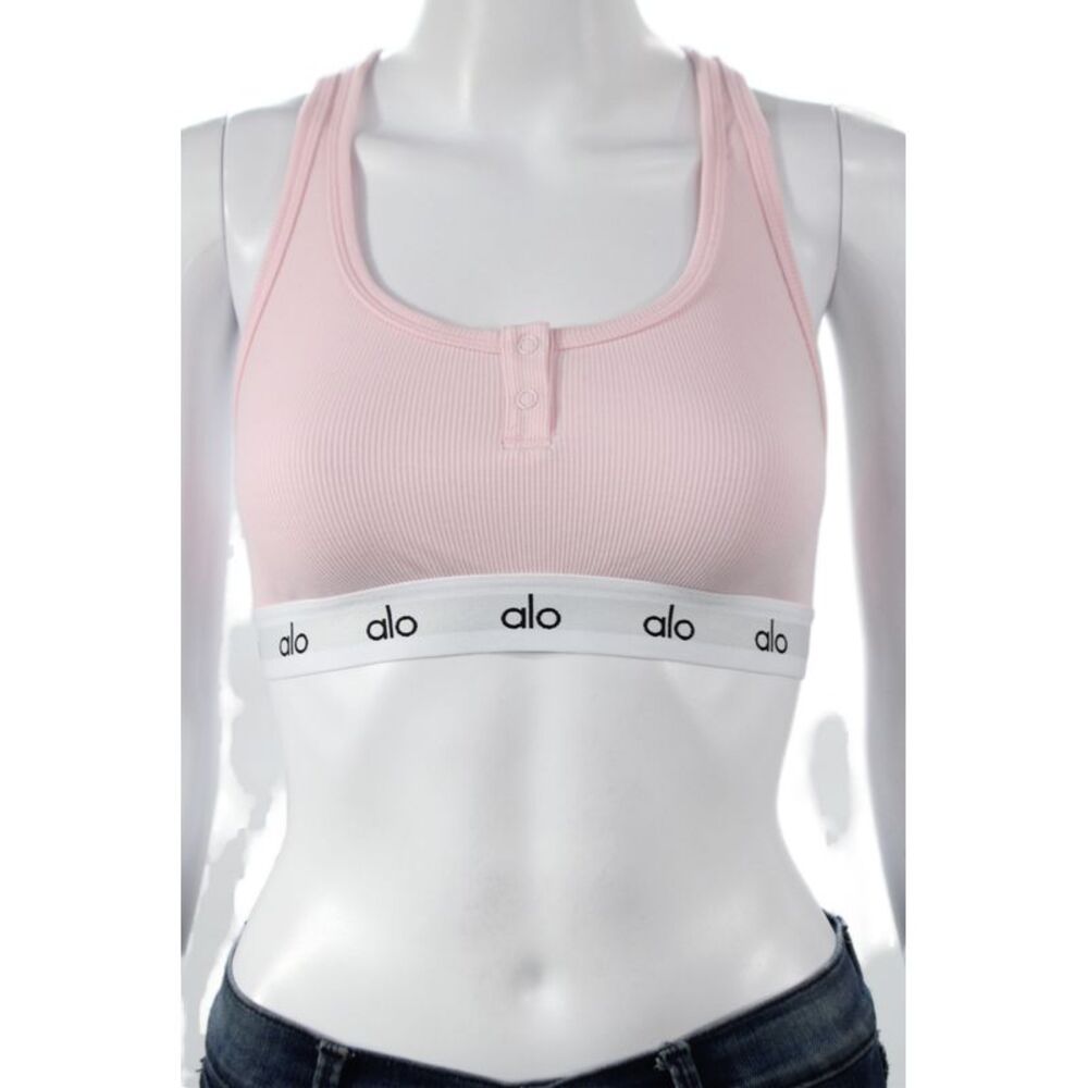 Alo Yoga Womens Ribbed Logo Band Sports Bra Light Pink Size S
